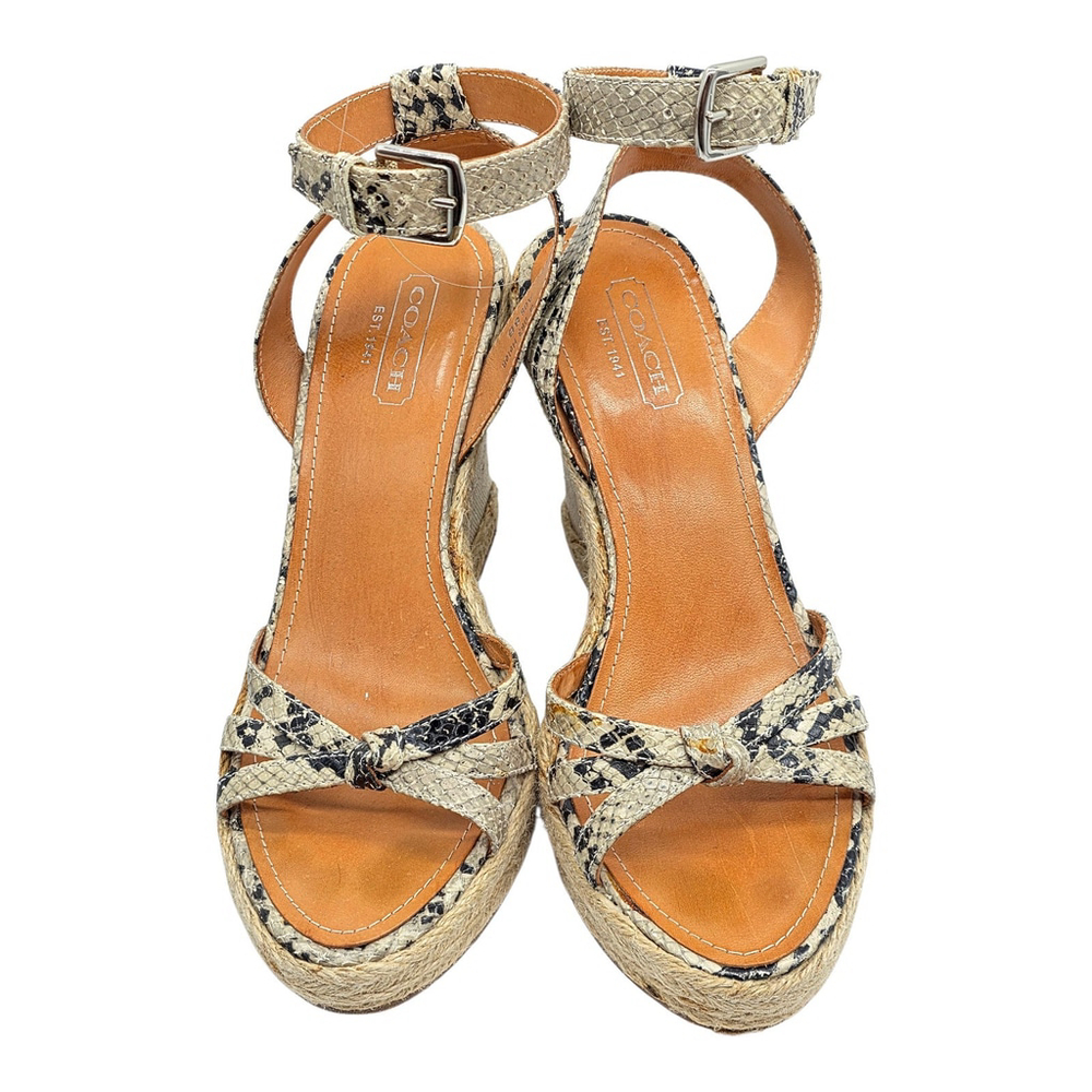 Resort Chic Coach Helen Wedge Sandals Women 8B Snakeskin Espadrille - Picture 11 of 12